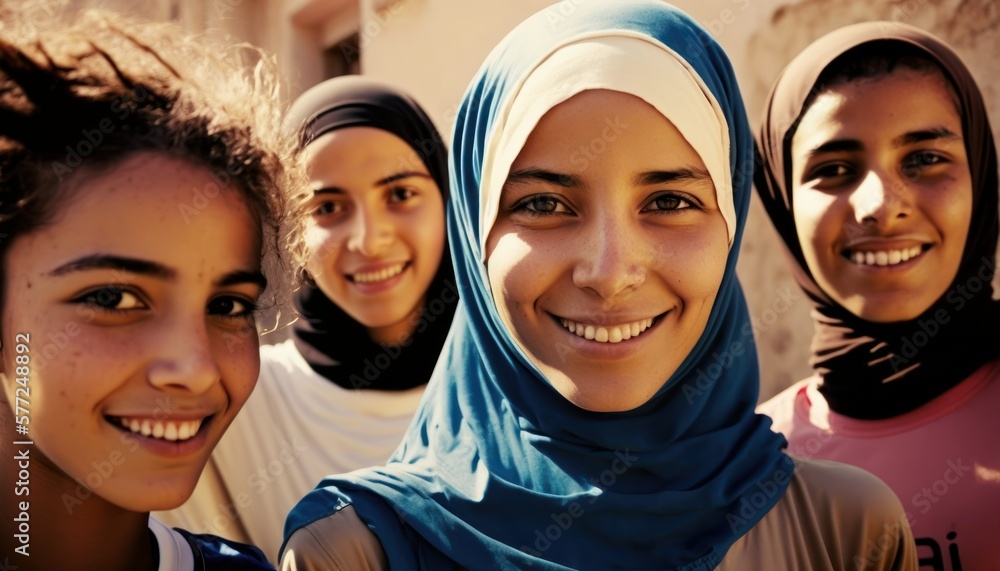 Group of Diverse and Empowered Middle Eastern Youth Female High School Students Working Together in Soccer : Power of Collaboration in Clubs, Sports Teams (generative AI) Group of Diverse and Empowered Middle Eastern Youth Female High School Students Working Together in Soccer : Power of Collaboration in Clubs, Sports Teams (generative AI)