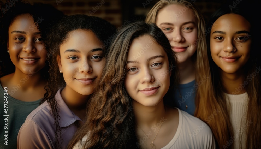 Group of Diverse and Empowered Multiracial Youth Female High School Students Working Together in Economics Club : Power of Collaboration in Clubs, Sports Teams (generative AI) Group of Diverse and Empowered Multiracial Youth Female High School Students Working Together in Economics Club : Power of Collaboration in Clubs, Sports Teams (generative AI)