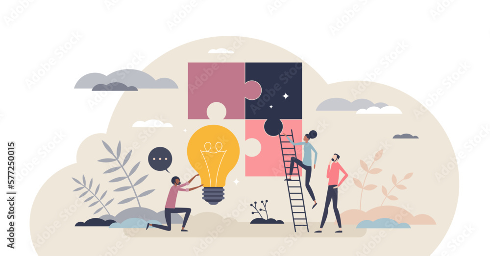 Creative planning and innovative solution for work task tiny person concept, transparent background.Creativity and efficient approach after brainstorm process illustration.