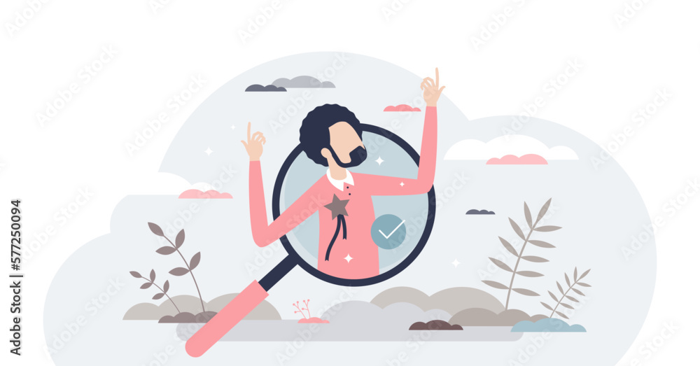 Finding talent with best unique and professional skills tiny person concept, transparent background.HR agency work with top leader searching illustration. Finding talent with best unique and professional skills tiny person concept, transparent background.HR agency work with top leader searching illustration.