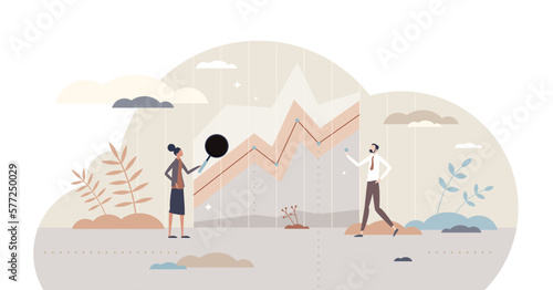 Data visualization and report presentation or explanation tiny person concept, transparent background. Display of information with statistics, forecasting or financial graph illustration.