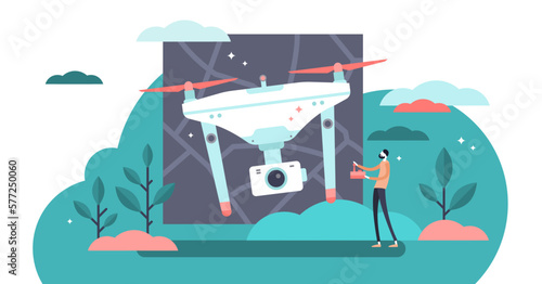 Drones illustration, transparent background. Flat tiny RC fly gadget control person concept. Modern aviation technology to take areal pictures or video. Remote control wireless robot for fun.