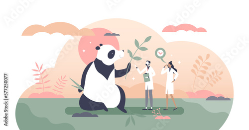 Endangered animal species protection from extinction tiny persons concept, transparent background. Wild biodiversity conservation.