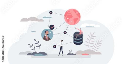 Big data complexity or large information systems database tiny person concept, transparent background. Global network with file warehouse and logical large info management or structure illustration.