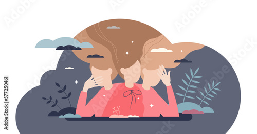 Borderline personality disorder or BPD mental problem tiny person concept, transparent background. Psychological health disease as sorrow, depression, sad feelings and unstable behavior, emotions.