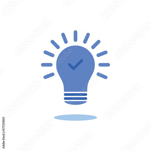 blue light bulb with rays like comprehension icon. concept of visionary info pictogram or conclusion symbol. flat cartoon simple trend think outside the box logotype faq design isolated on white