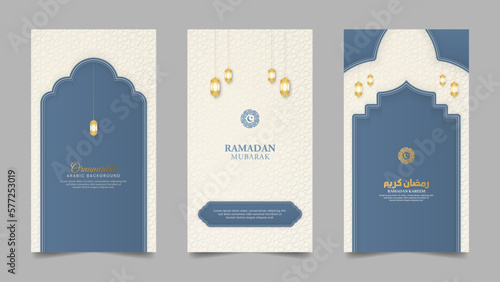 Ramadan Kareem White and Blue Islamic Arabic Realistic Social Media Stories Collection Template	