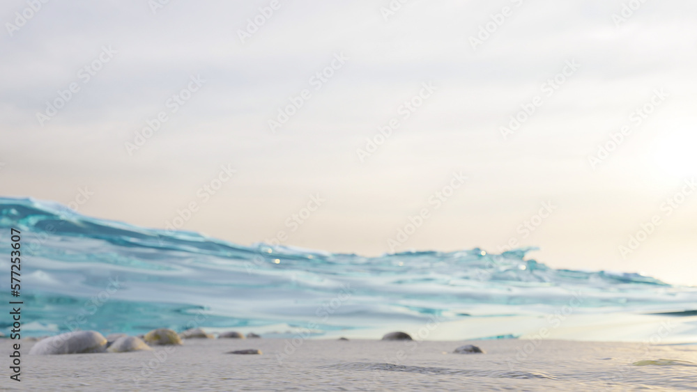 Obraz premium Sunset on the seashore with blue ocean 3d Scene