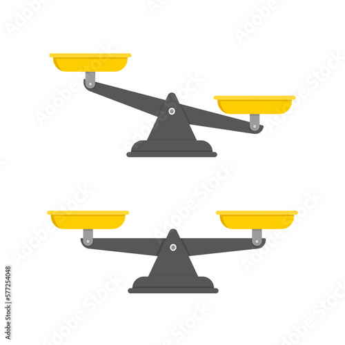 Balance and asymmetry of the scales. Standard scales, justice, Injustice, Libra, Vector illustration.