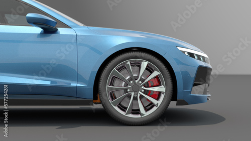 Blue Electric car with charger rapid charger 3D CGI solid BG futuristic Generic Electric Car realistic parked car green energy