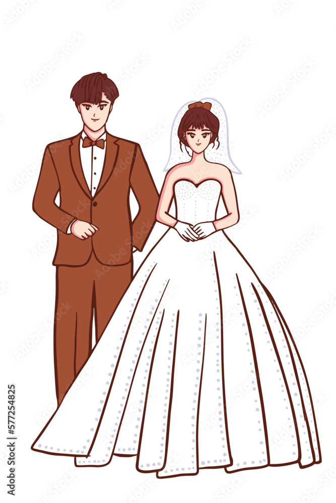 Free vector hand-drawn wedding couples white gown Free vector hand-drawn wedding couples white gown