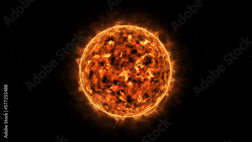 Fiery planet on black background. 3D illustration. Space.