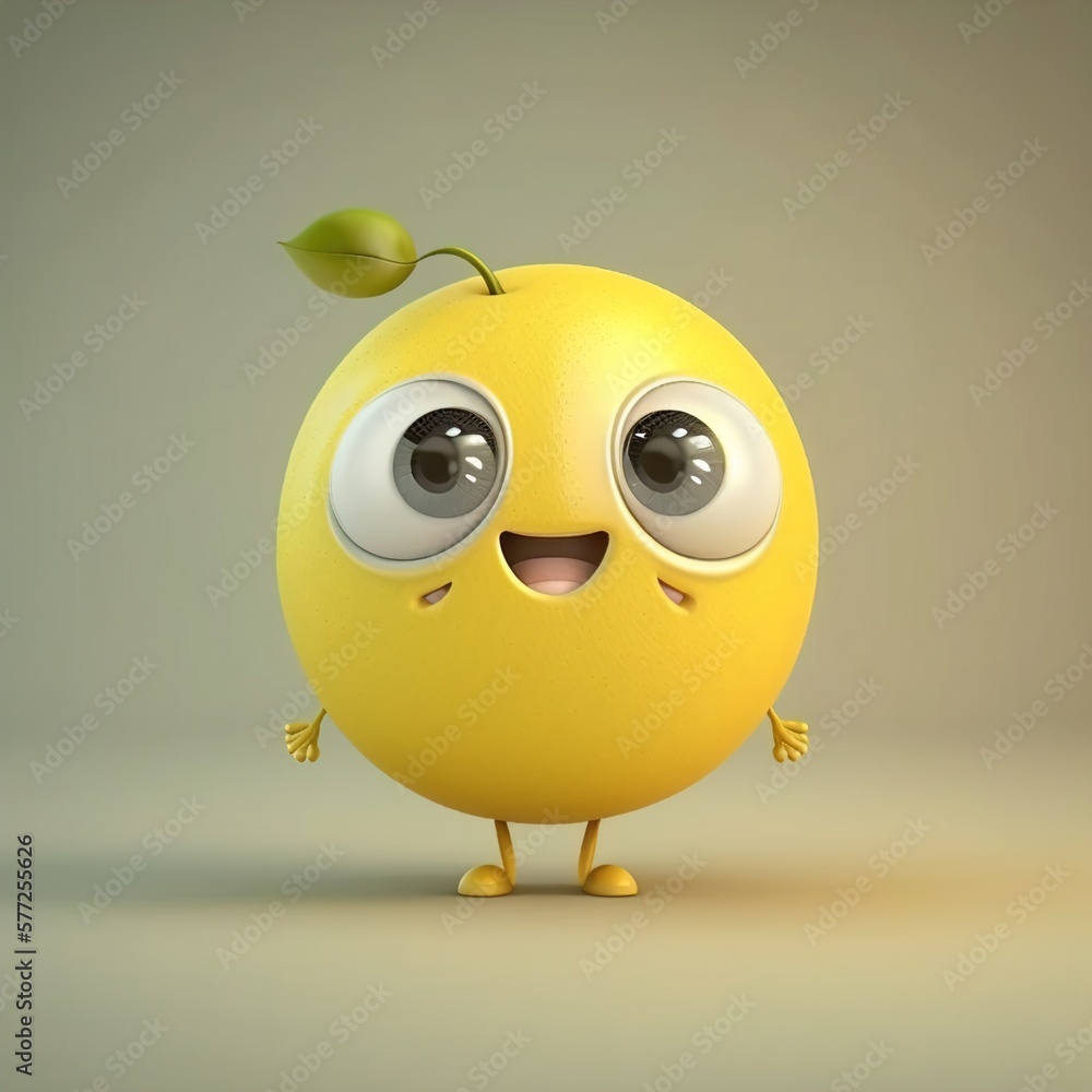 lemon with smile cartoon character Generative AI