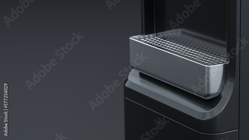 Closeup view chrome water dispenser tray on the black background premium photo 3d render