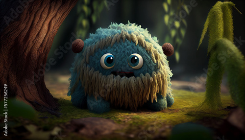 A cute monster made by cotton  hyper-realistic  with intricate textures and realistic lighting effects