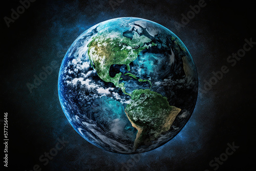 Planet earth in space, blue background, Earth day, blue planet, cosmic view, generative ai, galaxy, 