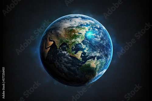 Planet earth in space, blue background, Earth day, blue planet, cosmic view, generative ai, galaxy,  photo