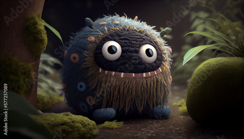 A cute monster made by cotton, hyper-realistic, with intricate textures and realistic lighting effects