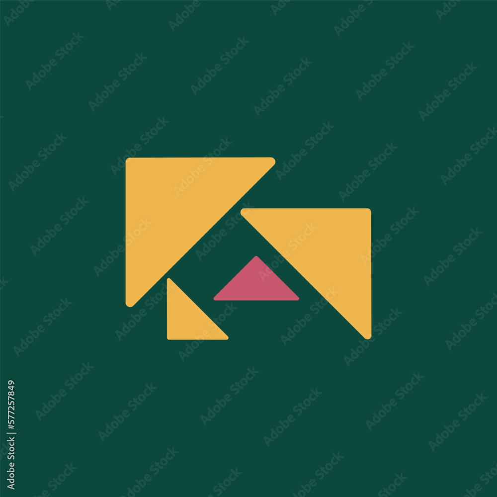 KAR abstract monogram vector logo made from triangles. Green, red, and orange colored logo. Logo for brand, industry, product, company, and business.