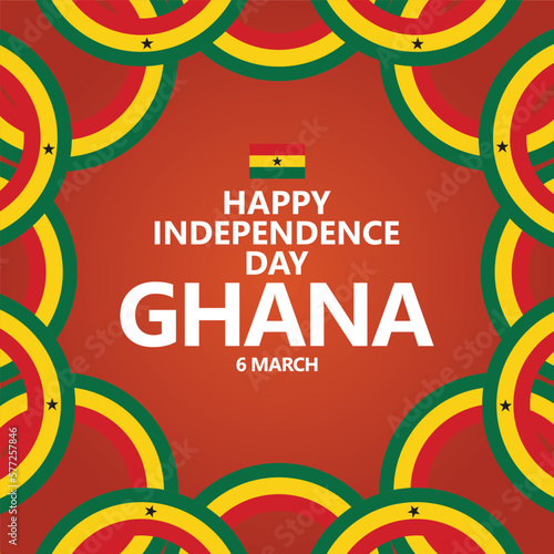 Ghana independence day celebration vector template with circular national flag ribbons. African country public holiday social media post.