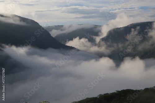 Amanecer con neblina en la barranca de Huentitan en Guadalajara Jalisco photo