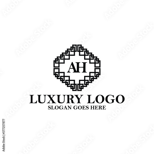 AH monogram vector logo within a cage complex line ornament. Logo for luxury product, brand, and business.