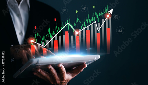 Bilde på lerret Businessman analyst working with digital finance business data graph showing technology of investment strategy for perceptive financial business decision