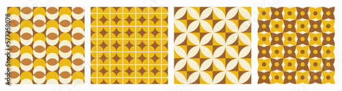 Trendy  aesthetic retro set geometric seamless patterns.  Modern abstract background. Yellow, beige and brown colors. Vector illustration