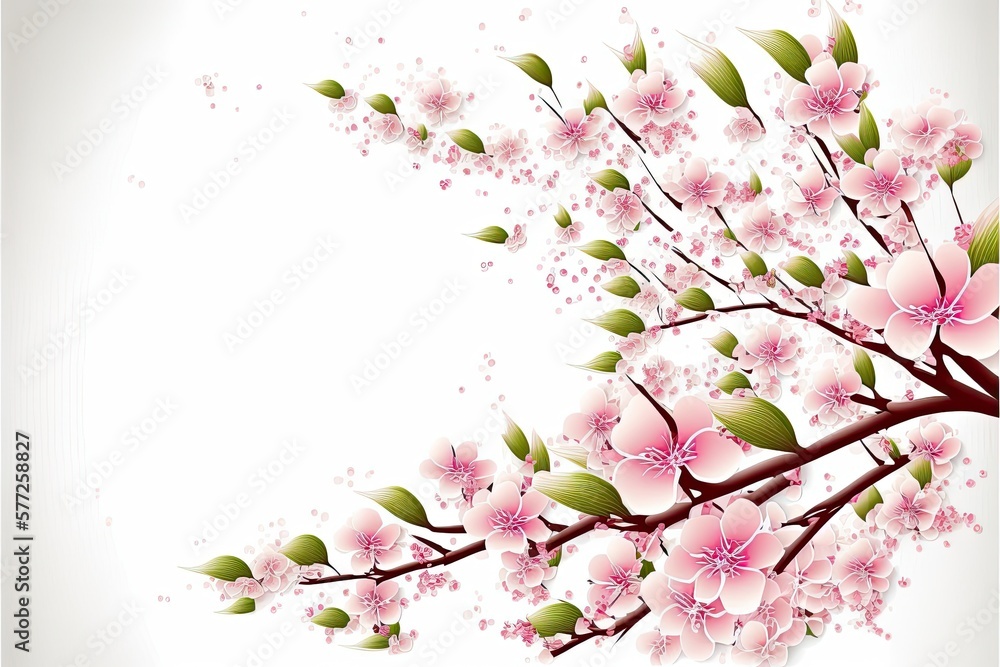 Cherry blossom branch illustration with copy space. 