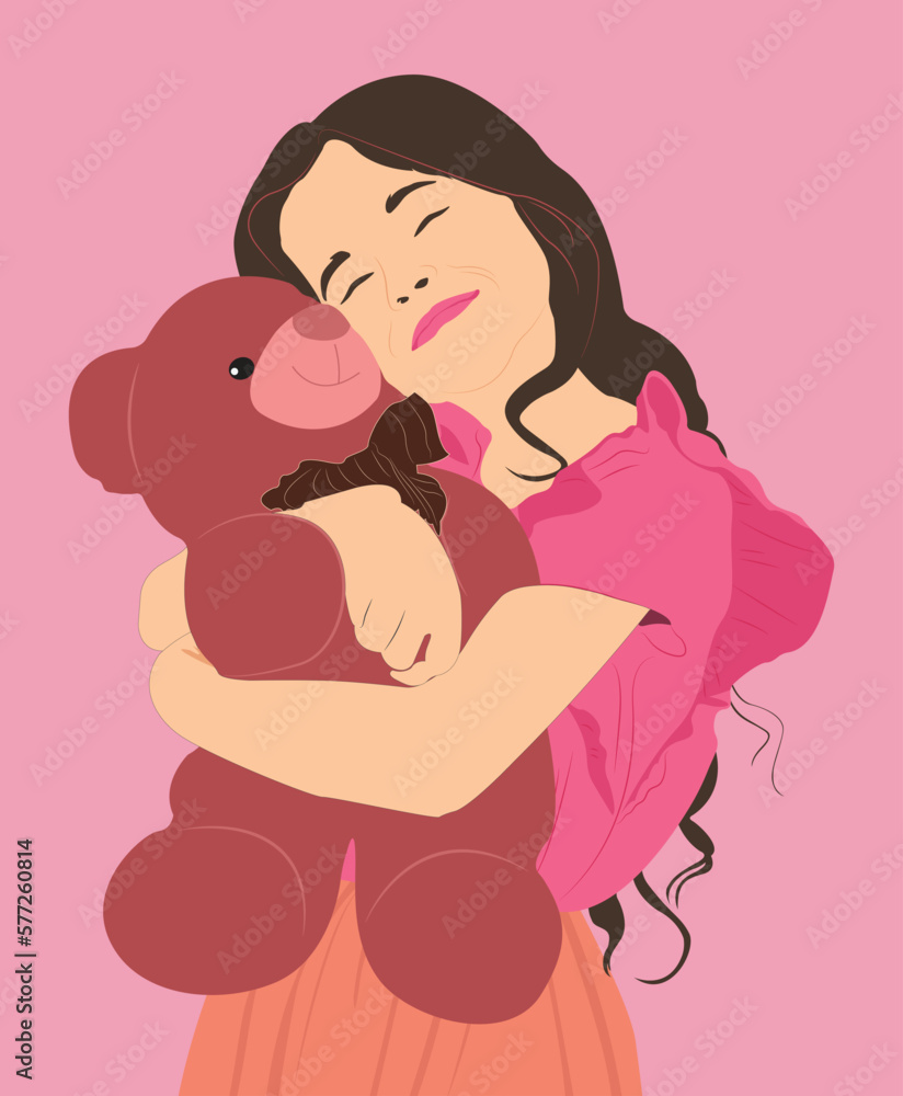 vector illustration girl hugging teddy bear vector illustration girl hugging teddy bear