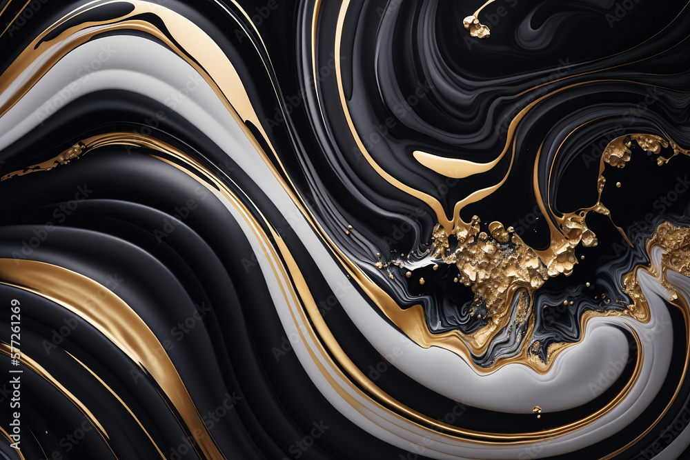 Acrylic texture with marble pattern black and gold colour