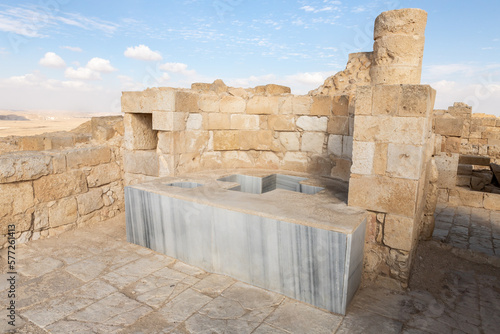 Fototapeta Naklejka Na Ścianę i Meble -  Bath  for baptism in the ruins of the central city - fortress of the Nabateans - Avdat, between Petra and the port of Gaza on the trade route called the Incense Road, in southern Israel