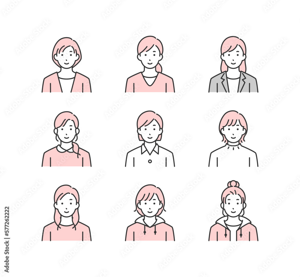 女性のイラストアイコンセット 女性のイラストアイコンセット