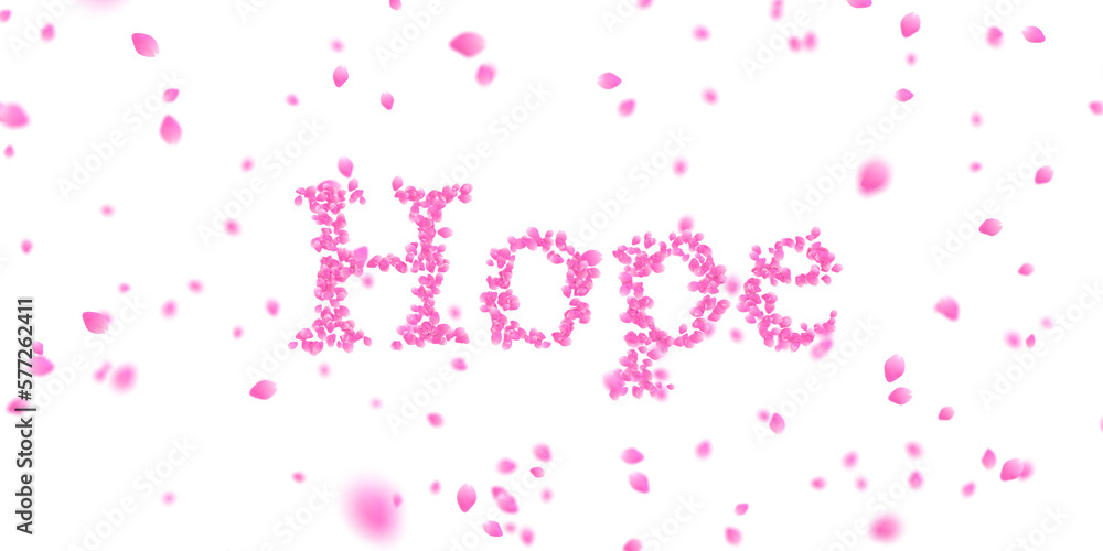 Letters made of a collection of cherry blossom petals and flurry of those petals on transparent background Letters made of a collection of cherry blossom petals and flurry of those petals on transparent background