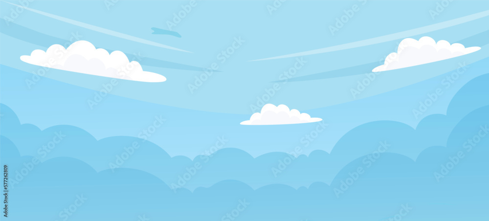 blue clear sky background, Clean Sky, 2d Cartoon, Anime style background,  fluffy clouds, weather, summer season outdoor- light background,