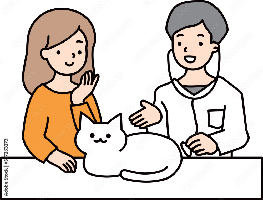 動物病院の先生と猫と飼い主