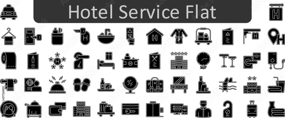 Hotel service flat vector icon set collection Hotel service flat vector icon set collection