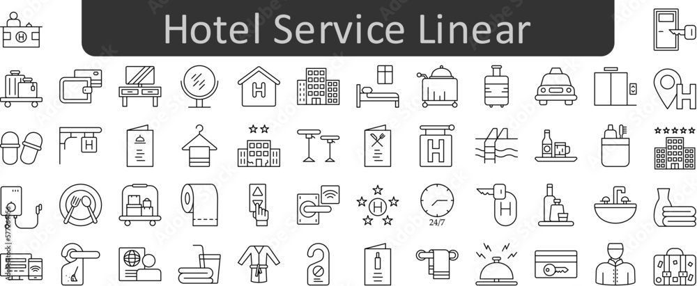 Hotel service linear vector icon set collection