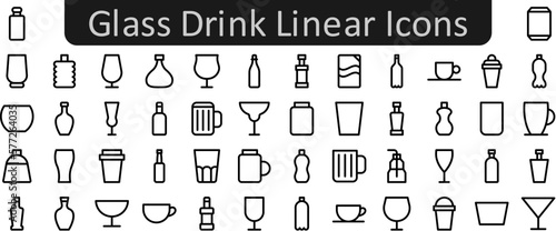 Glass drink linear vector icon set collection