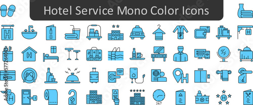 Hotel service mono color vector icon set collection