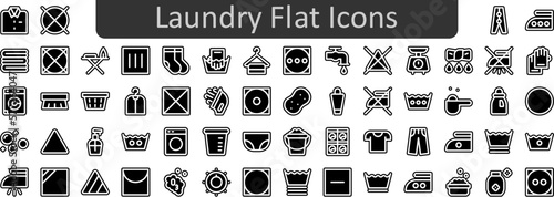 Laundry flat vector icon set collection