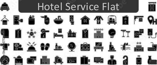 Hotel service flat vector icon set collection