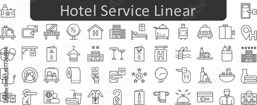 Hotel service linear vector icon set collection