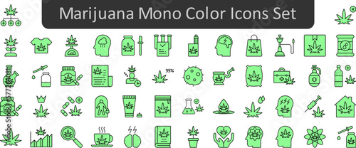 Marijuana mono color vector icon set collection