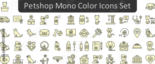 Petshop mono color vector icon set collection