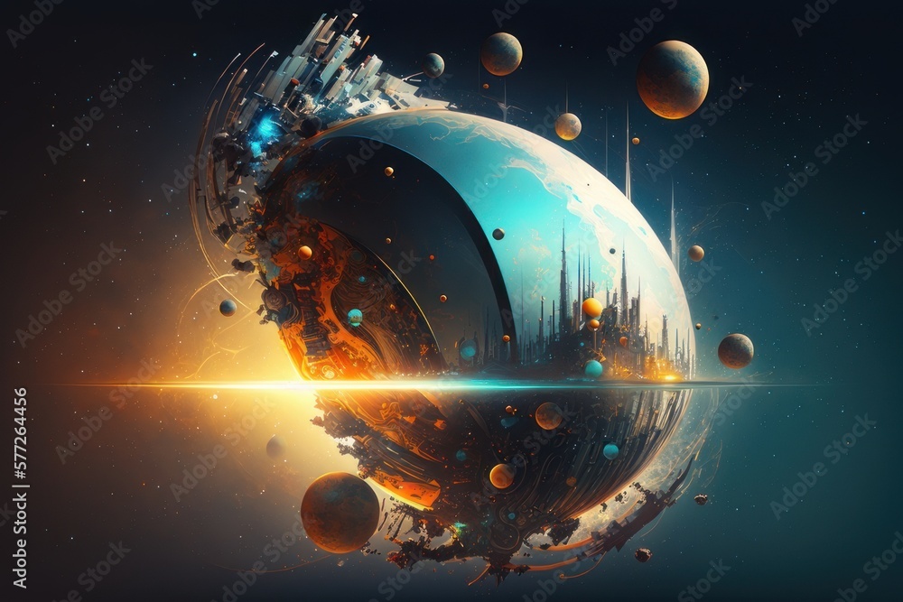 A digital ai generated wallpaper with a universe, humanity, cosmos and