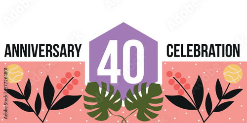 40th anniversary celebration logo colorful and green leaf abstract vector design on white background