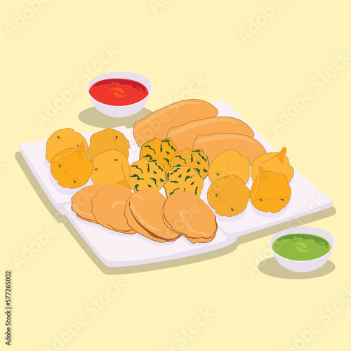 vector flat iftar Pakora snack on a plate illustration