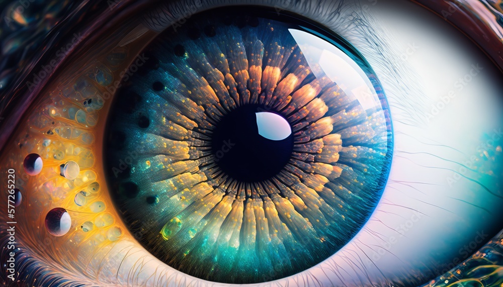 Colorful magic human eye background. Generative AI technology.	
