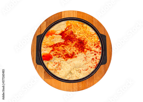 hummus dish on isolated white background